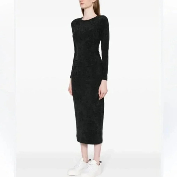 James Perse Green Ruched Velvet Long Sleeve Dress 0 - Picture 1 of 7